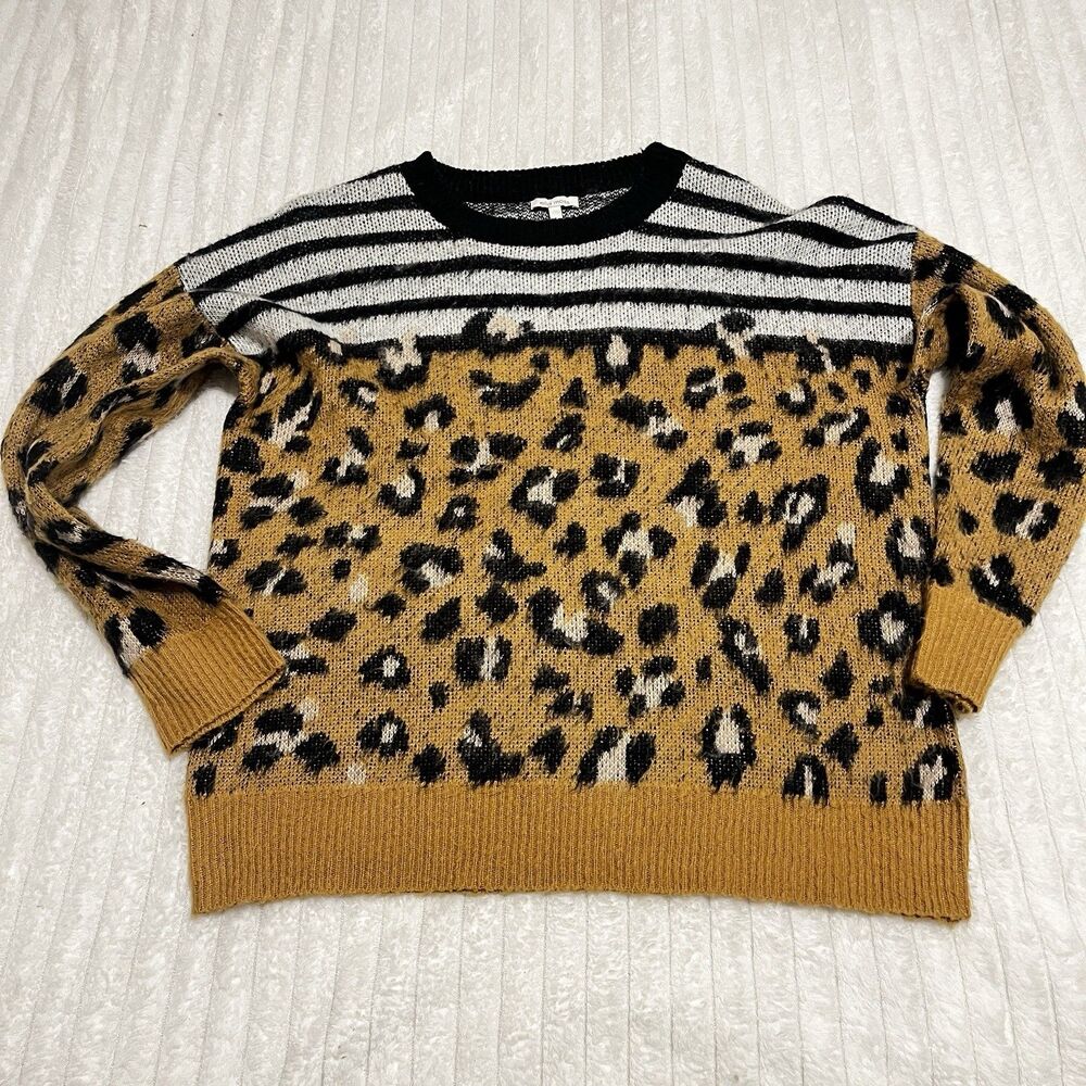 Ella Moss Juniors Large Tan Cheetah Print Women’s Sweater Long Sleeve Pullover